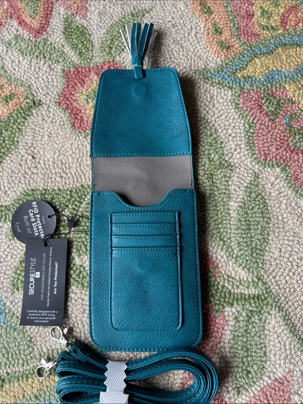 K. Carroll SecureStyle Teal Crossbody Phone Pouch with Tassel NWT